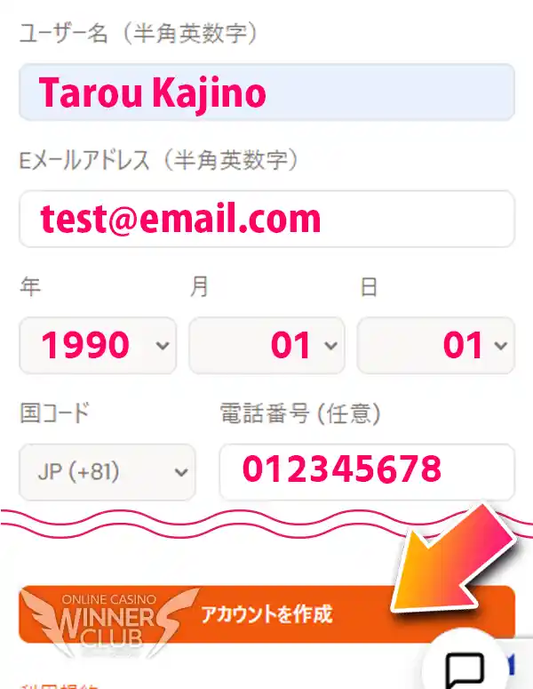 アカウント情報を入力する