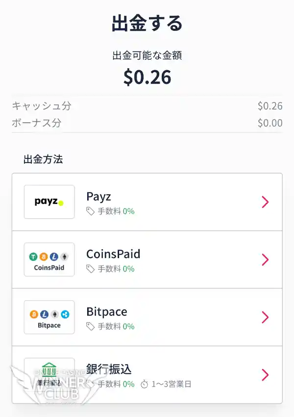 出金方法一覧を開く