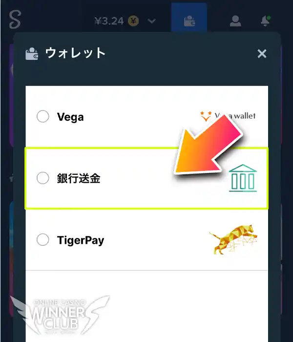 銀行送金を選ぶ