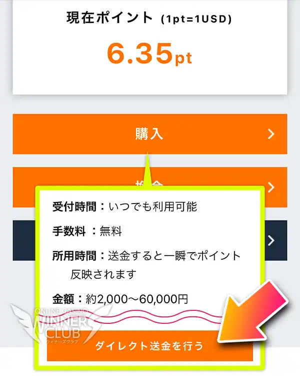 ダイレクト送金ページを開く